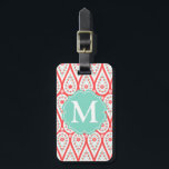 Moderne Elegant Damask Coral Paisley Personalisier Gepäckanhänger<br><div class="desc">Moderne, gelbe, türkisblaue und weiße extravagante Paisley-Muster mit winzigen Blume und Punkten. Elegantes boho schicke Design. Personalisieren Sie es mit Ihrem Monogramm. Einige Elemente von Valeriane Digitals. ***BITTE verwenden Sie die Schaltfläche Blauer anpassen, um die Größe und den Stil des Schriftartes zu ändern. Sie können auch Ihr Monogramm unter dieser...</div>