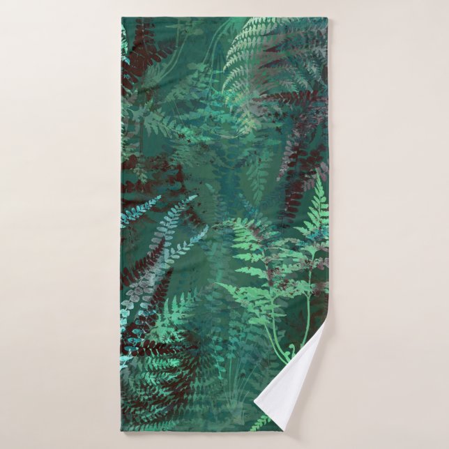 Moderne Elegant Dark Emerald Green Ferns Badhandtuch Set (Badehandtuch)