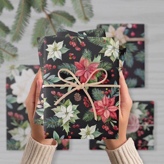 Moderne Elegant Dark Floral Weihnachten Geschenkpapier Set (Von Creator hochgeladen)