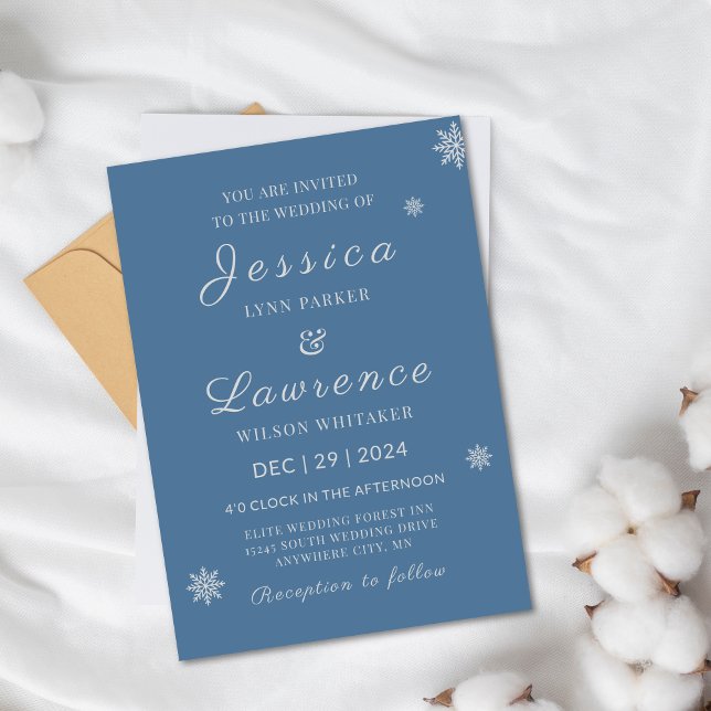 Moderne Elegant Dusty Blue Silver Winter Wedding Einladung (Modern Elegant Snow Dusty Blue Silver Winter Wedding Invitations)