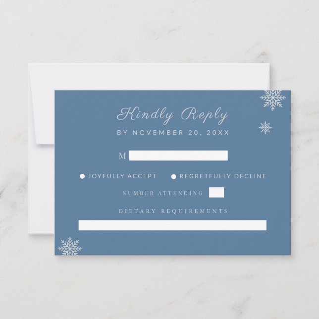 Moderne Elegant Dusty Blue Silver Winter Wedding RSVP Karte (Vorderseite)