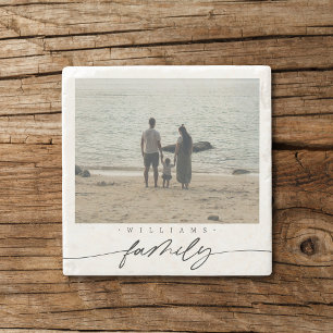 Moderne Elegant Family Foto Script Typografie Steinuntersetzer