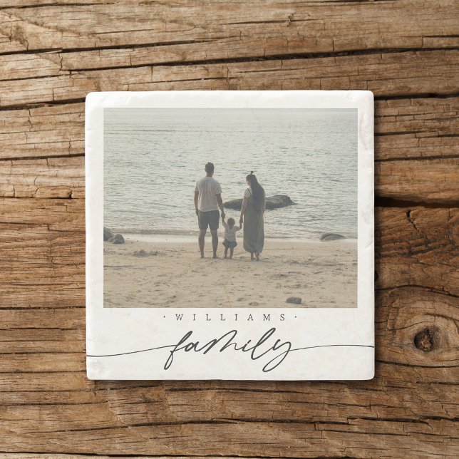 Moderne Elegant Family Foto Script Typografie Steinuntersetzer (Von Creator hochgeladen)