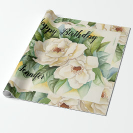 Moderne Elegant Floral Geburtstag Schwarzer Name S Geschenkpapier