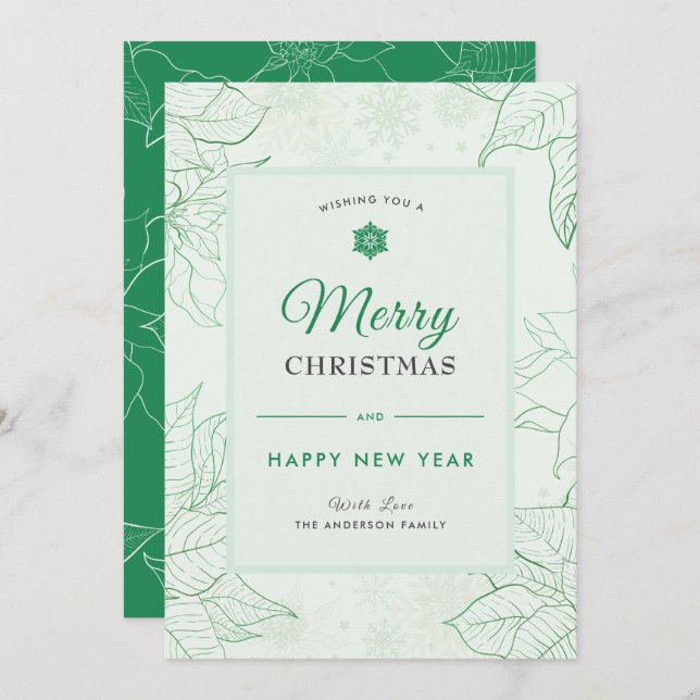 Moderne Elegant Floral Poinsettia Grün Weihnachten (Vorne/Hinten)