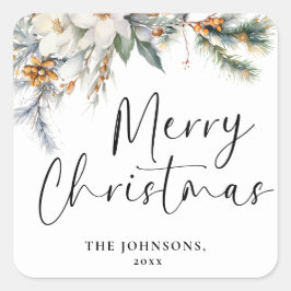 Moderne Elegant frohe Weihnachten Custom Dark Gree Quadratischer Aufkleber