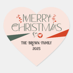 Moderne Elegant frohe Weihnachten Personalisiert Herz-Aufkleber