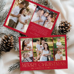 Moderne Elegant Frohe Weihnachten Rote Foto Collag Folien Feiertagskarte<br><div class="desc">Feiern Sie die Saison mit der Modern Elegant Merry Christmas Red Foto Collage Ferienkarte. Dieses stilvolle Design besticht durch eine 5-Foto-Collage an der Vorderseite. In der Mitte sind 4 quadratische Foto um ein größeres Bild angeordnet. "Frohe Weihnachten" wird schön in modischen Goldfolien auf rotem Hintergrund dargestellt. Passen Sie Ihren Familiennamen...</div>