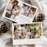 Moderne Elegant Frohe Weihnachtsfoto Collage Folien Feiertagskarte<br><div class="desc">Feiern Sie die Saison mit der Modern Elegant Merry Christmas Foto Collage Weihnachtskarte. Dieses stilvolle Design besticht durch eine 5-Foto-Collage an der Vorderseite. In der Mitte sind 4 quadratische Foto um ein größeres Bild angeordnet. "Frohe Weihnachten" wird in modischer Goldfolie auf weißem Hintergrund schön dargestellt. Passen Sie Ihren Familiennamen und...</div>