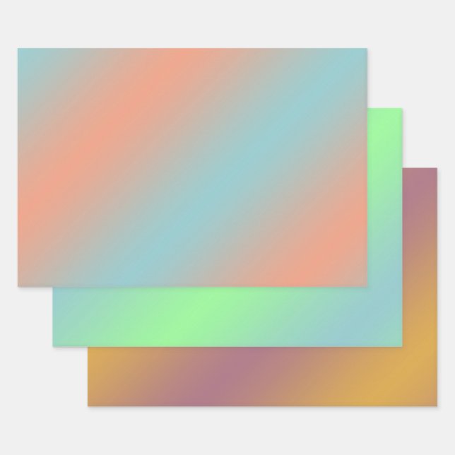 Moderne Elegant Funky Ombre Pastel Pink Blue Green Geschenkpapier Set (Set)