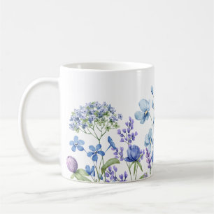 Moderne Elegant Girl Wildblume Blaues Aquarell Kaffeetasse
