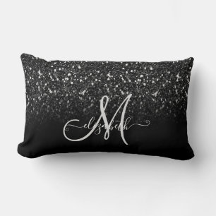 Moderne Elegant Girly, Black Glitzer Ombre Monogra Lendenkissen