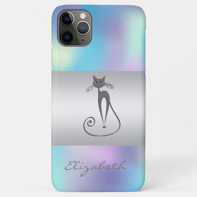 Moderne Elegant Girly, Cat Blue Holographic Case-Mate iPhone Hülle (Rückseite)