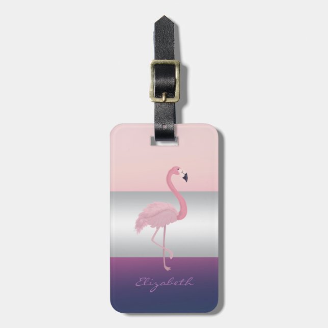 Moderne Elegant Girly, rosa Flamingo Gepäckanhänger (Vorderseite vertikal)