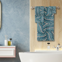 Moderne Elegant Girly Silver Türkis Blauer Swirl Badhandtuch Set