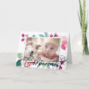 Moderne Elegant-Godeltern Vorschlag Floral 2 Foto Karte