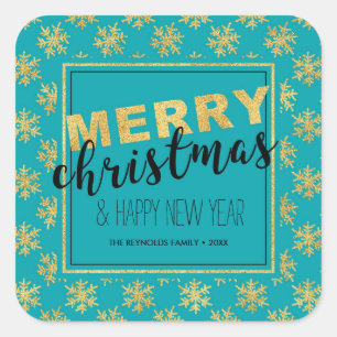 Moderne Elegant Gold Blue Frohe Weihnachten - Aufk Quadratischer Aufkleber