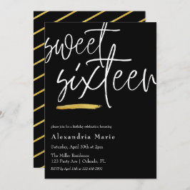 Moderne Elegant Gold Brushstroke Sweet 16 Birthday Einladung