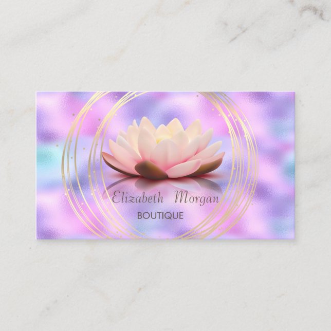 Moderne Elegant, Gold Circles Lotus Holographic Visitenkarte (Vorderseite)