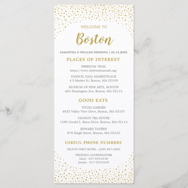 Moderne Elegant Gold Confetti Hochzeit Begrüßung Programm (Vorderseite)