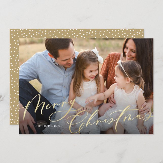 Moderne Elegant Gold Script Frohe Weihnachten (Vorne/Hinten)