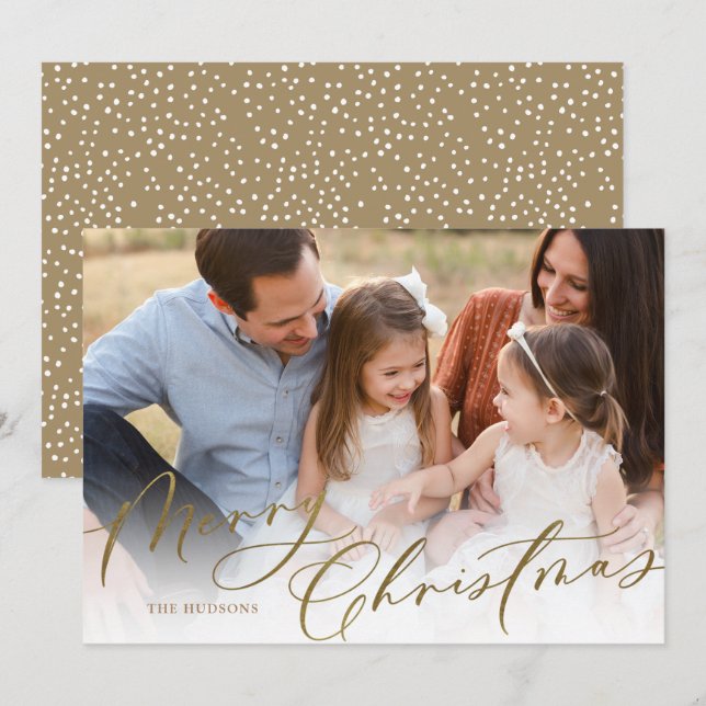 Moderne Elegant Gold Script Frohe Weihnachten (Vorne/Hinten)