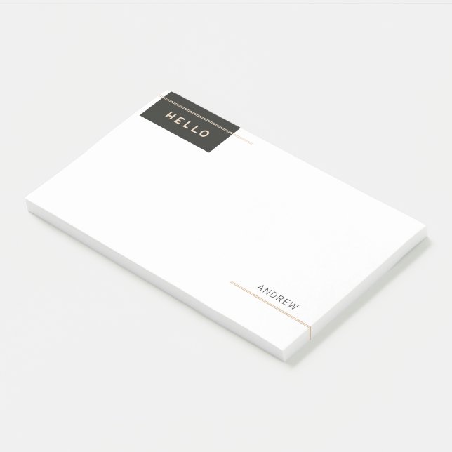 Moderne Elegant Hallo mit goldenen Streifen Post-it Klebezettel (angewinkelt)