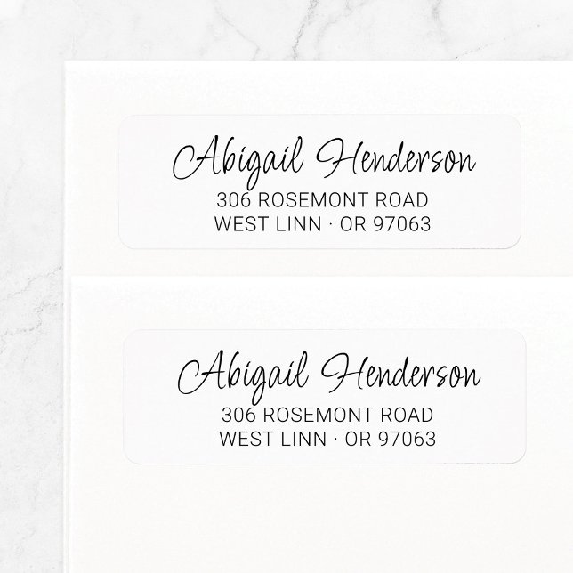 Moderne Elegant Handwriting 10a | RÜCKSENDEADRESSE (Elegant calligraphy script return address label template with modern font mix in black and white.)