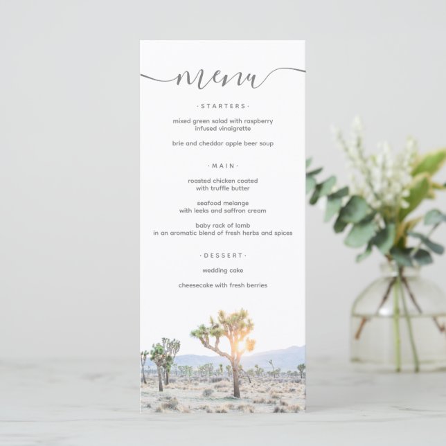 Moderne Elegant Joshua Tree Boho Wedding Menükarte (Stehend Vorderseite)