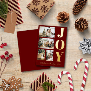 Moderne Elegant Joy Christmas Vier Foto Script Folien Feiertagskarte