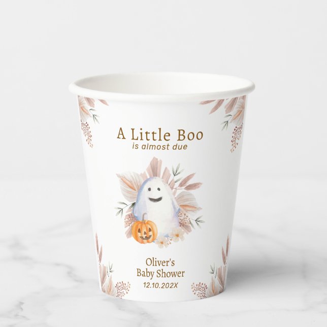 Moderne Elegant Little Boo Boho Ghost Baby Dusche Pappbecher (Vorderseite)