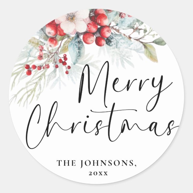 Moderne Elegant Merry Christmas Calligraphy Script Runder Aufkleber (Vorderseite)