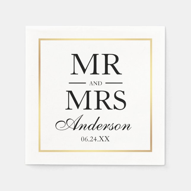 Moderne Elegant Mr. und Mrs. Wedding BWG Serviette (Vorderseite)
