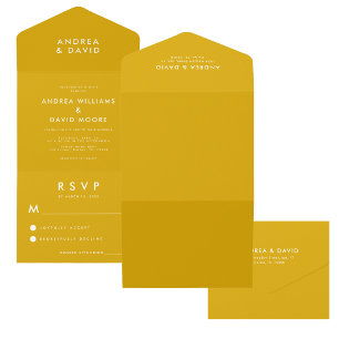 Moderne Elegant Mustard Yellow Minimalistisch Wedd All In One Einladung
