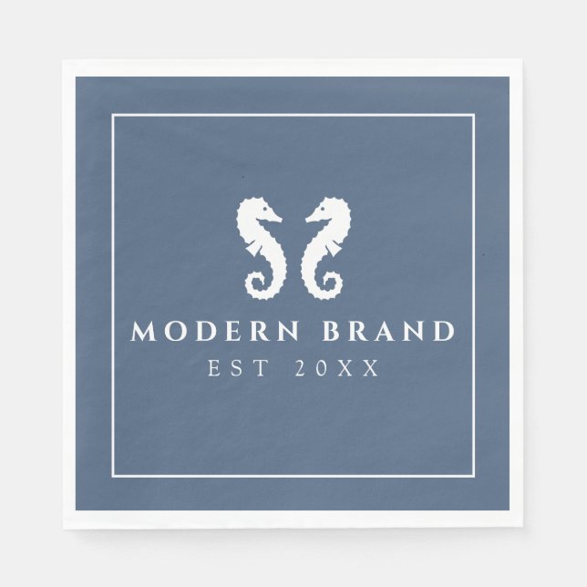 Moderne Elegant Nautical Seepferd Coastal Brand Serviette (Vorderseite)