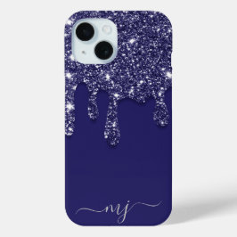 Moderne Elegant Navy Blue Glitzer Dripping Case-Mate iPhone Hülle