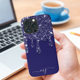 Moderne Elegant Navy Blue Glitzer Dripping Case-Mate iPhone Hülle