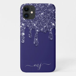 Moderne Elegant Navy Blue Glitzer Dripping Case-Mate iPhone Hülle