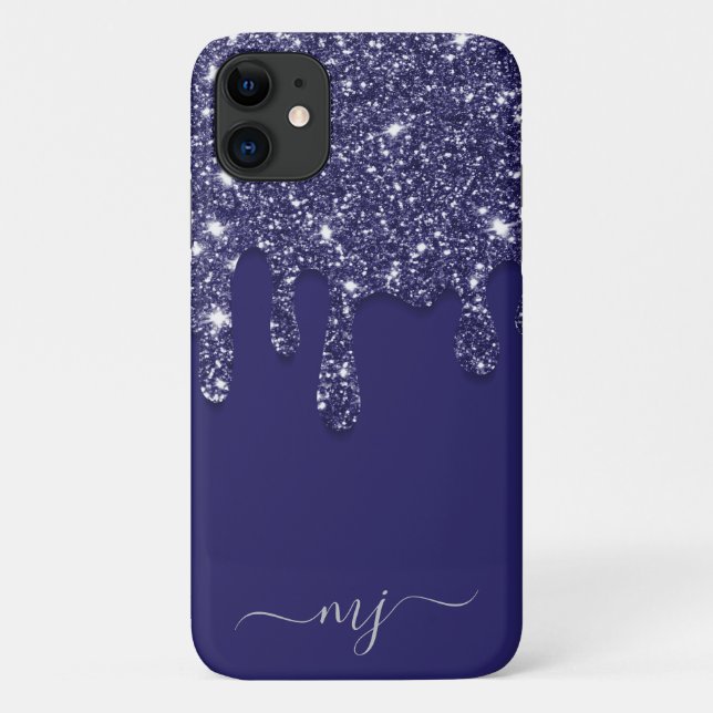 Moderne Elegant Navy Blue Glitzer Dripping Case-Mate iPhone Hülle (Rückseite)