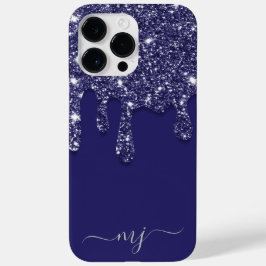 Moderne Elegant Navy Blue Glitzer Dripping Case-Mate iPhone 14 Pro Max Hülle
