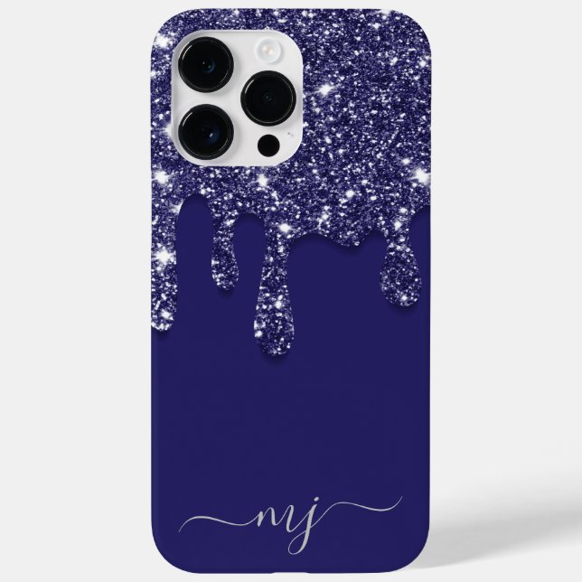 Moderne Elegant Navy Blue Glitzer Dripping Case-Mate iPhone Hülle (Rückseite)