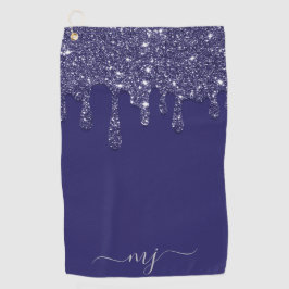 Moderne Elegant Navy Blue Glitzer Dripping Golfhandtuch