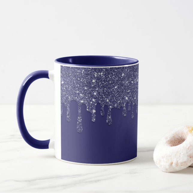 Moderne Elegant Navy Blue Glitzer Dripping Tasse (Mit Donut)