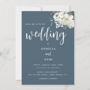 Moderne Elegant Navy Blue Ivory Floral Wedding Einladung