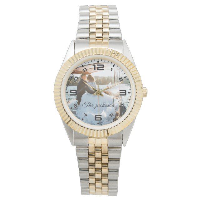 Moderne Elegant New Wed Wedding Foto Jahrestag Armbanduhr (Vorderseite)