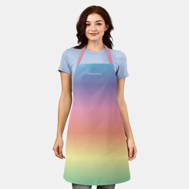 Moderne Elegant Pastel Rainbow Ombre Schürze (Getragen)