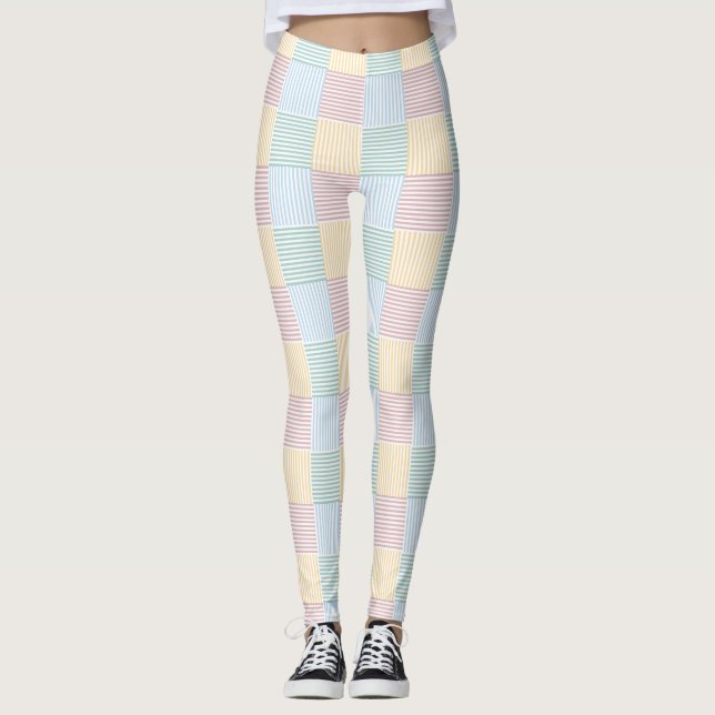 Moderne Elegant Rosa Rose Blau Gelb Weiß Leggings (Vorderseite)