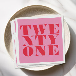Moderne Elegant Rosa Rot Bold 21. Geburtstag Serviette