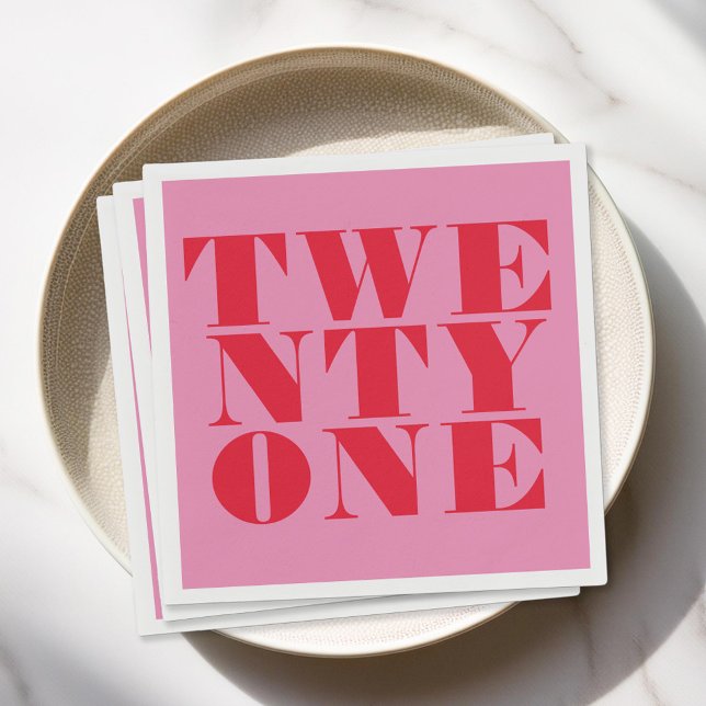 Moderne Elegant Rosa Rot Bold 21. Geburtstag Serviette (Von Creator hochgeladen)