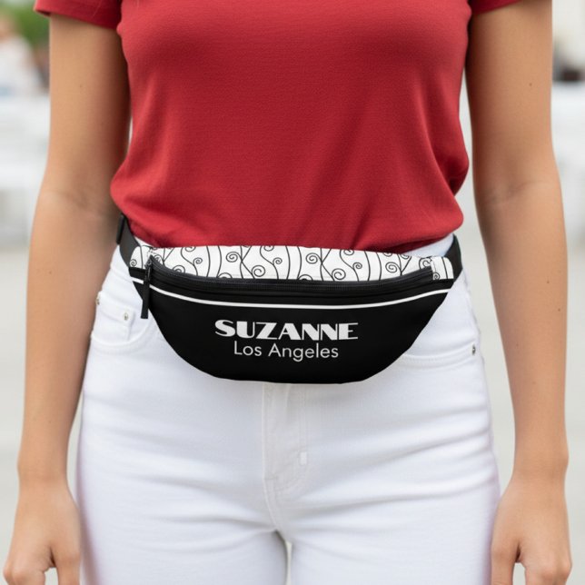 Moderne Elegant Schwarz und Weiß Bauchtasche (black and white personalized fanny pack)